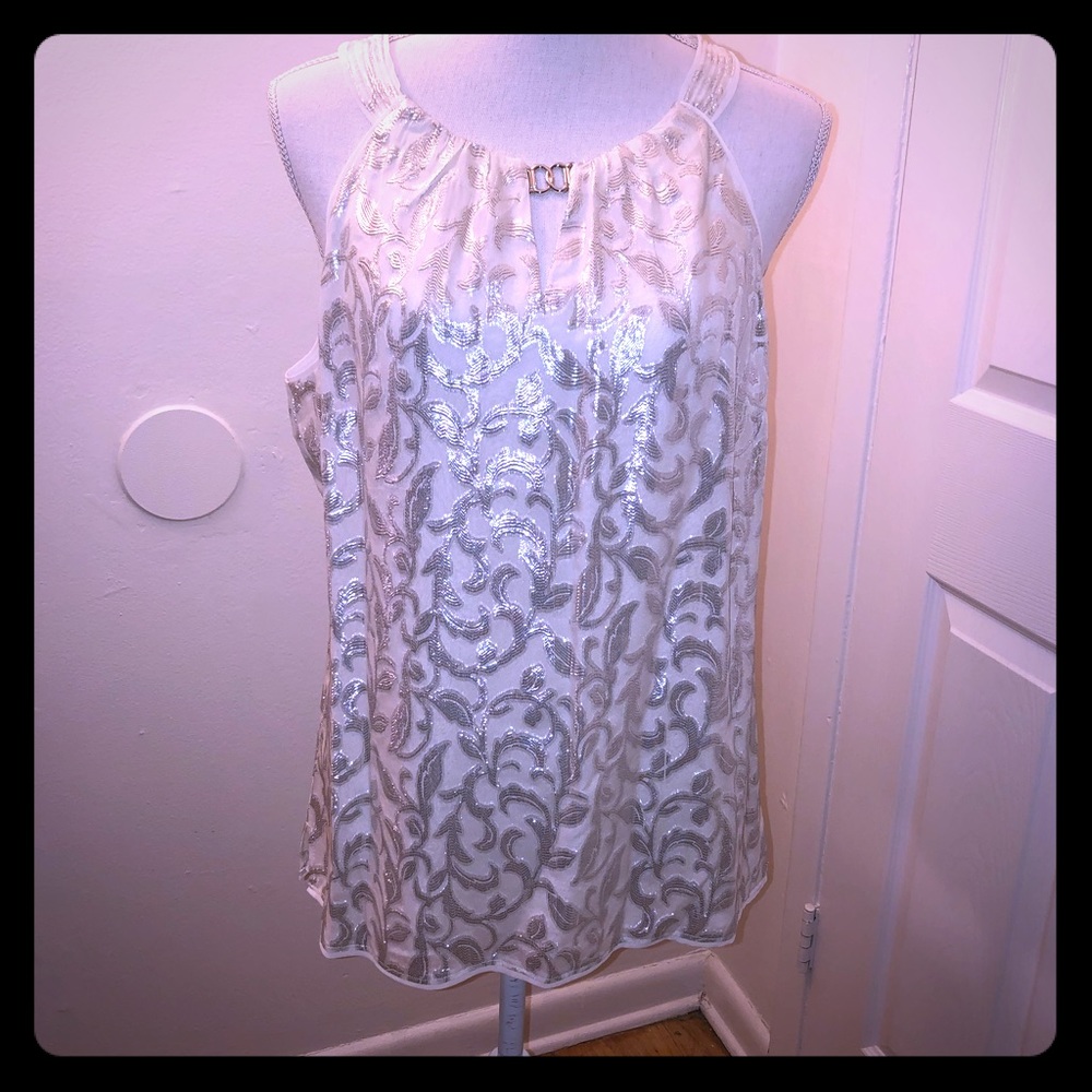 White/Silver Design Dressy Tank